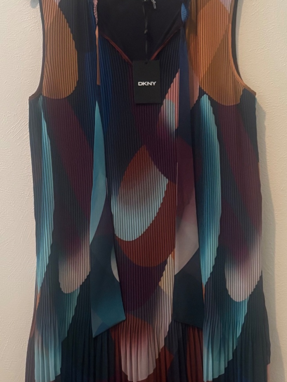 DKNY Women's Multi-Color Flare Sleeveless Dress with Tie Front - Size 16